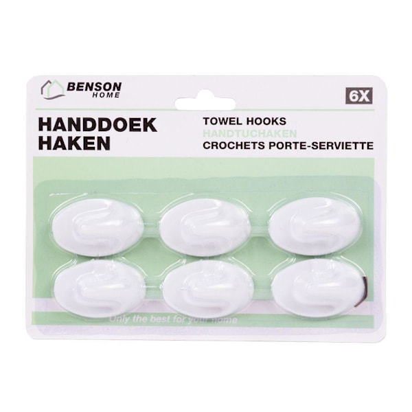 6-Pack - Självhäftande Krokar / Handdukskrokar - Hängare Vit
