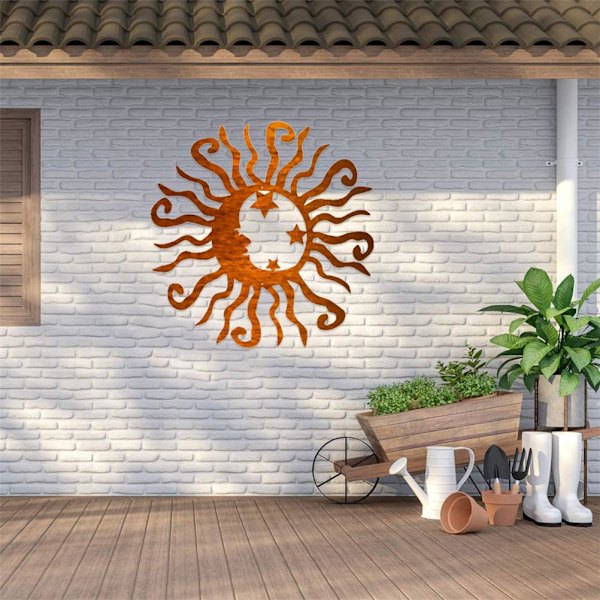 Smidd järnmetall sol dekoration sol måne metall väggkonst