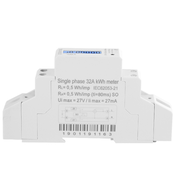 1-fasig LCD-digital display, DIN-skena, elförbrukning, energimätare