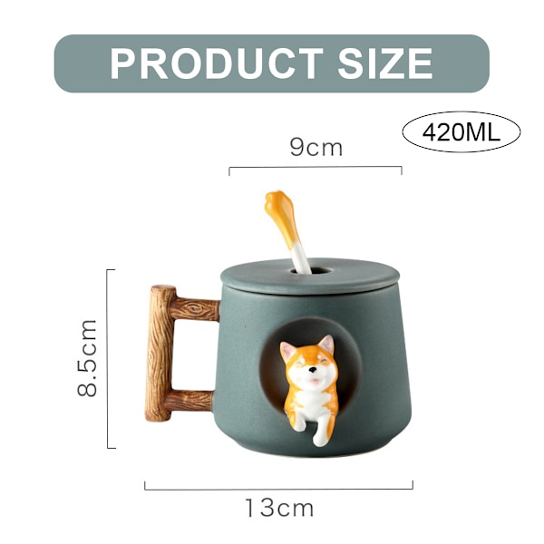 Keramisk kaffekopp, 3D Shiba Inu djur mönster kopp,
