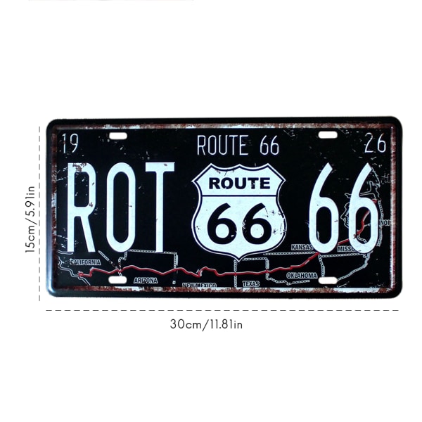 Route 66 USA R66 registreringsskylt American Metal Sign Vintage