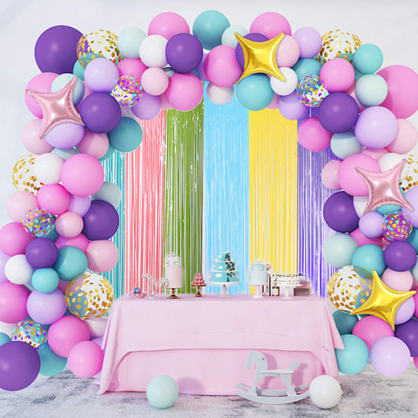 2-Pack Blue Pink Green Foil Fringe Background Colorful Foil