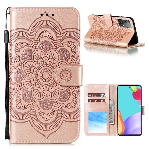 Samsung Galaxy A52 / A52s - Mandala Läder Fodral - Roséguld Roséguld Roséguld