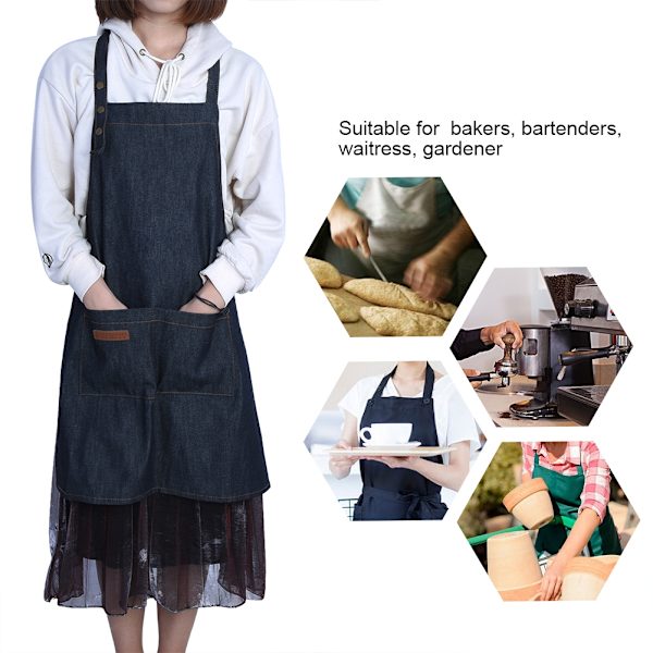 Förkläde i denim, bageri, kök, restaurang, kaffe, arbetsuniform med
