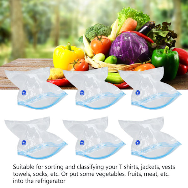 6 st Vakuumförvarings Påsar Platsbesparande Bra Tätning Transparent Återanvändbara Vakuumförseglade Påsar för Mat Kläder 22x21cm/8.7x8.3in