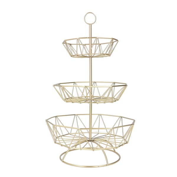 3-vånings fruktkorg i hexagonform, gyllene