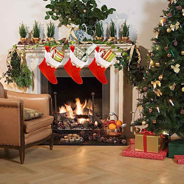 12pcs felt Christmas stocking, 14-inch red and white Christmas