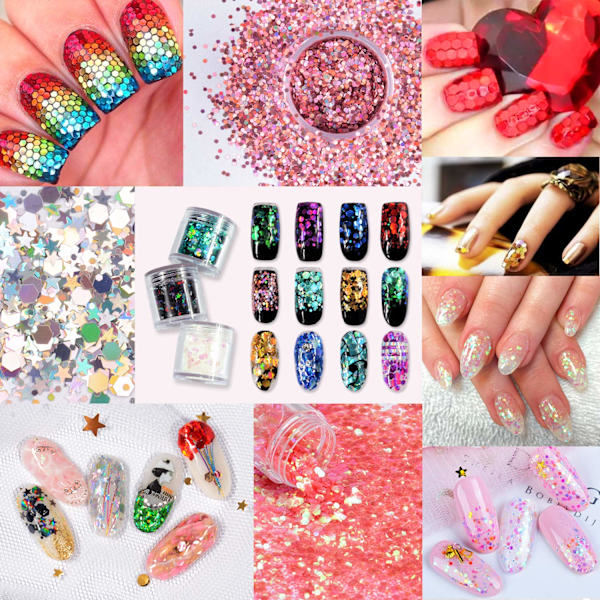 Holografiskt chunky glitter 12 färger totalt 120g ansikte kropp öga