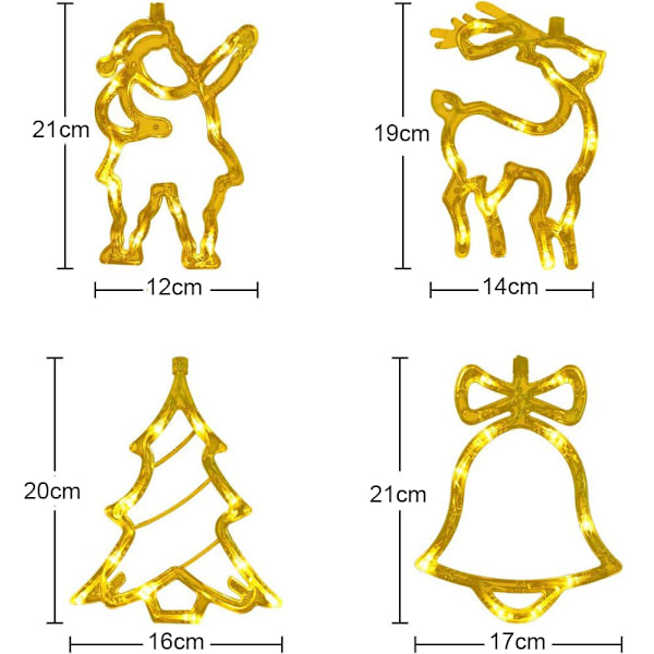 4 LED fairy lights, Santa Claus, bells, reindeer and tree