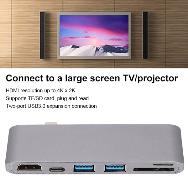 6-i-1 Hub Adapter Typ-C till HDMI 4K x 2K 1080P USB3.0 SD/TF-kort för Macbook Adapter