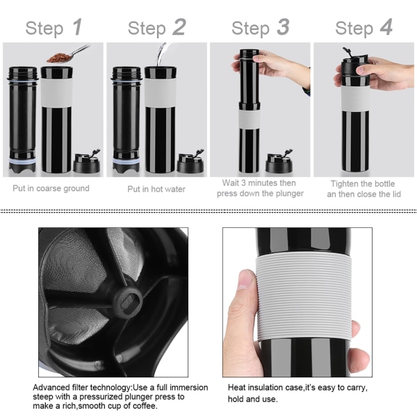 350 ml bärbar kaffepressflaska te kaffebryggare dricka
