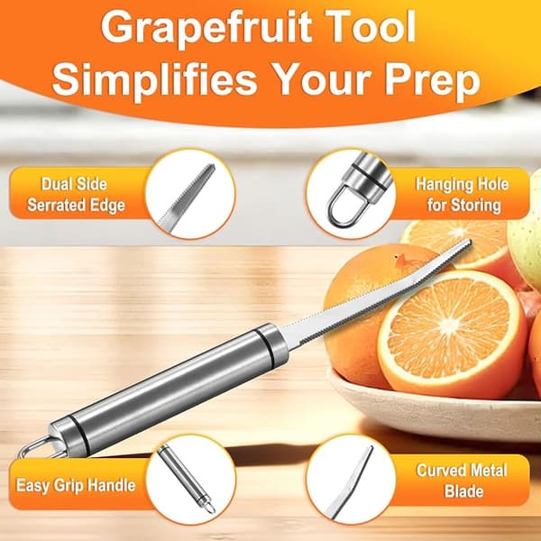 2-pack grapefruktkniv, böjd tandad grapefruktkniv, kiwikniv i rostfritt stål, perfekt för grapefrukt, apelsin, citron