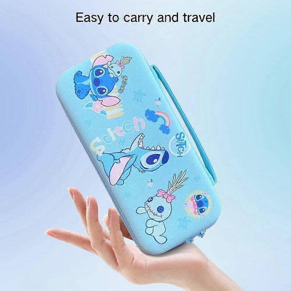Söt Switch-väska för Nintendo Switch OLED, Kawaii Hårdskaligt Bärbart Reseväska med 12 Spelkortplatser, Inre Skydd (Blå)