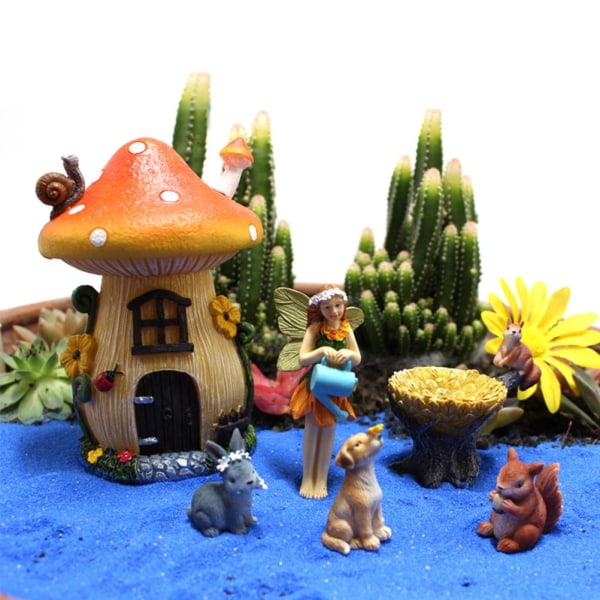 6 st Miniatyr Fe Trädgård Landskap Prydnader Harts Gjutna Svampar