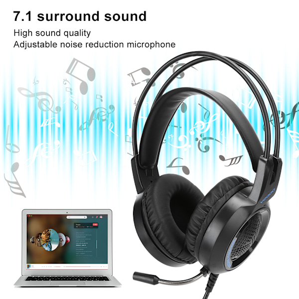 Gaming Headset V2000 7.1 Virtuellt Surroundljud USB med Brusreducerande Mikrofon