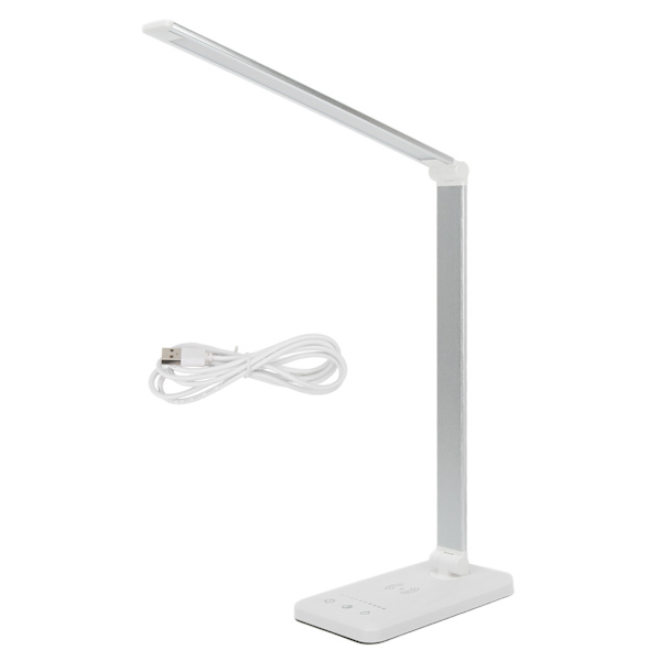 LED-skrivbordslampa 5 nivåer Touch Control USB Ögonskydd Vit Trådlös laddning Bordslampa för studenter Hem Kontor