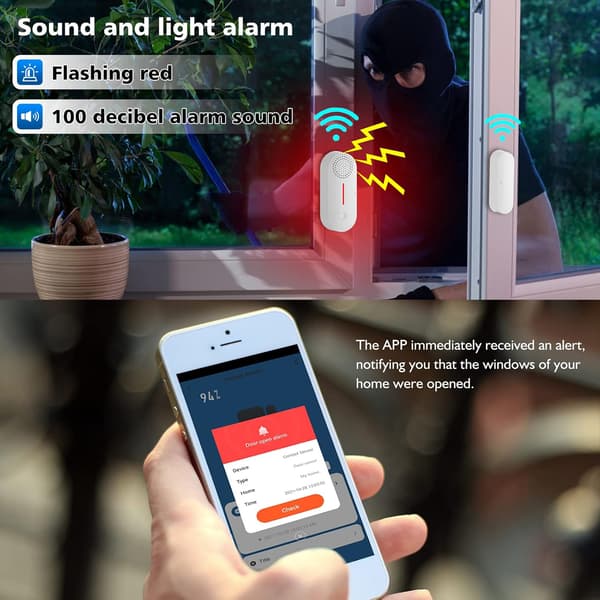 WiFi smart dörrsensor, trådlöst dörr- och fönsterlarm, minikontaktsensor för hemsäkerhet, push-notiser