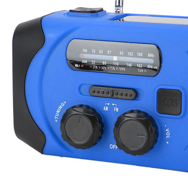 Portabel Solcellsdriven AM/FM-radio Blå Handvev LED-ficklampa SOS-larm USB-laddning EU-frekvens