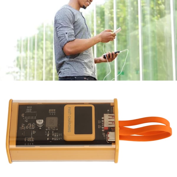 Transparent Portabel Batteri, Snabb Uppladdning Uppgraderad USB C Ingång & Utgång Powerbank med LED Digital Display, Portabel Laddstation för iPhone,