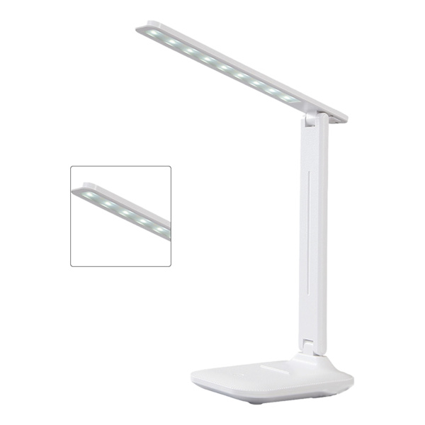 LED-skrivbordslampa, ögonvänlig, vit, USB-laddning, touch-brytare, hopfällbar studielampa för hem och studenter