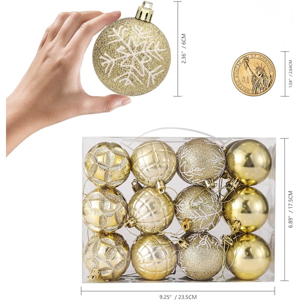 Christmas Balls Ornaments for Xmas Tree 24ct 2.36"/60mm