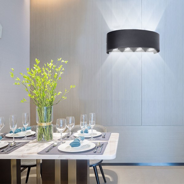 Inomhus enkel aluminium LED-vägglampa för sovrumskorridor 8W AC 85-265V svart (kallvitt)