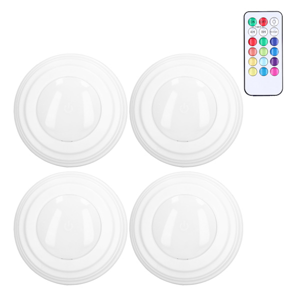 4 st LED Puck Light RGBW 13 Färger Lägen Fjärrkontroll Punch