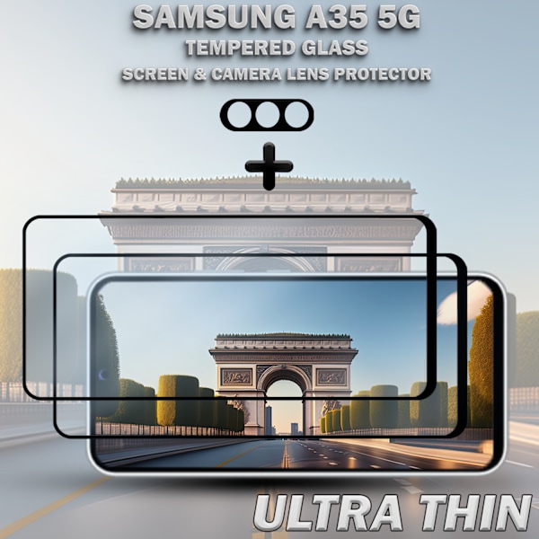 2-Pack SAMSUNG A35 5G Skärmskydd & 1-Pack linsskydd - Härdat Glas 9H - Super kvalitet 3D