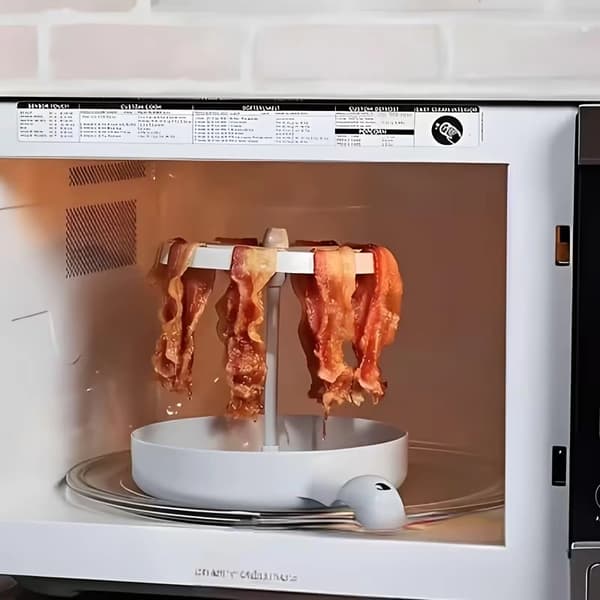 1 st Mikrovågsugnsställ för bacon, specialgrillbricka för bacon och sidfläsk, köksredskap för hemmet