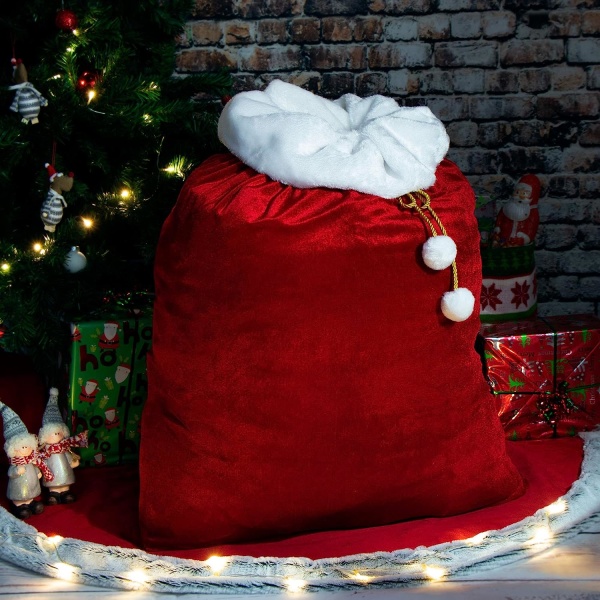 com-four® Edler XXL Weihnachtssack aus Samt mit goldfarbener