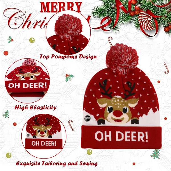 Christmas Knitted LED Pom Beanie Hat Ugly Sweater Holiday Xmas