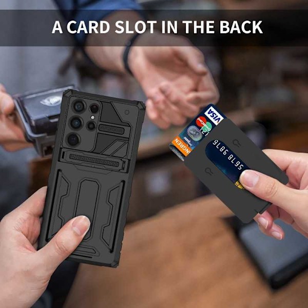 Samsung S22 Ultra Stöttåligt Skal Kickstand & Kortfack ThinArmor V3 Svart