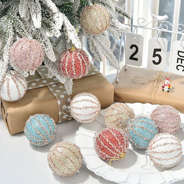 4 Pcs 8cm Christmas Ball Ornaments Glitter Foam Ornaments