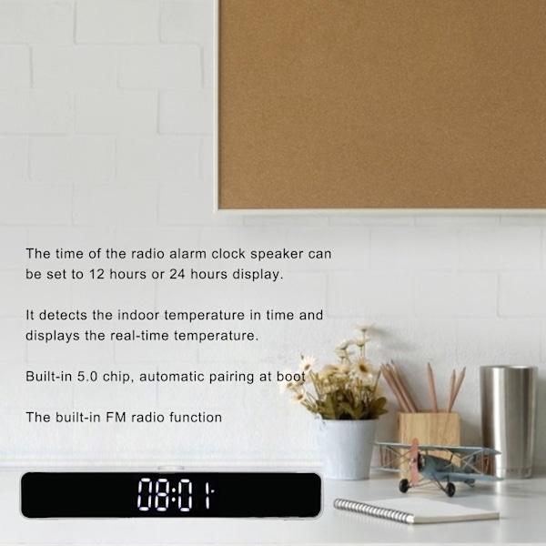 G12 Trådlös Bluetooth Klockradio med LED-Spegeldesign Multifunktionell Soundbar för PC Vit