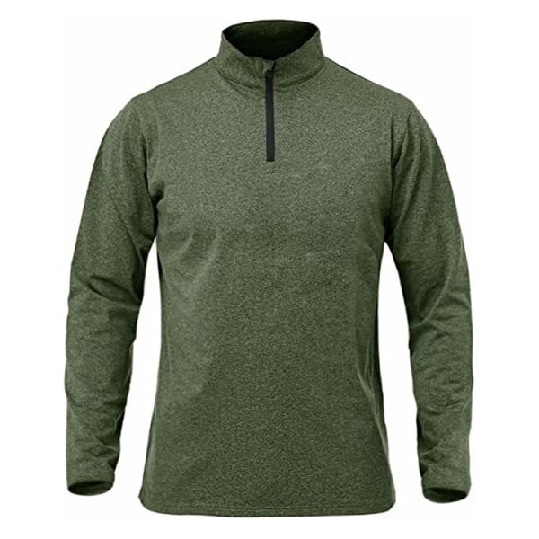 Herr Quick-Dry Zip Långärmad Löpartröja Sport Pullover-grön