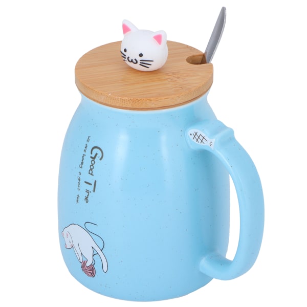 450 ml söt katt keramikmugg mjölk kaffe tekopp med lock sked