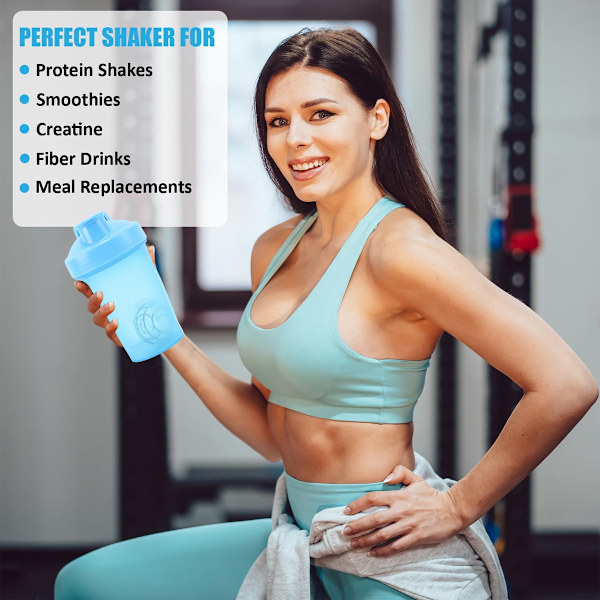 Shakerflaska för proteinpulver med klassisk ögla och BPA-fri, säker skruvlock, flip-lock som håller sig öppet, BPA-fri - 16oz - 400ML Sky Blue