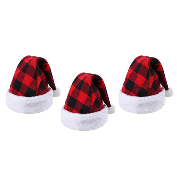 3Pack Christmas Santa Hat Plaid Santa Hat Plush Hat for
