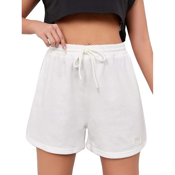 Dam Sportshorts Elastisk Midja Dragsko Stängning Vida Ben Ledig Stil Sommarshorts Vit L