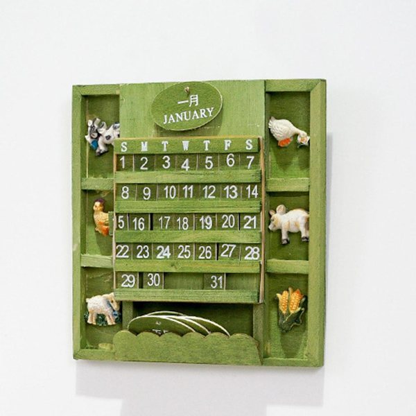 Rustik träkalender skrivbordsblock djurfigur evig