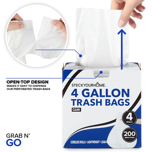 Stock Your Home Genomskinliga 4 Gallons Sopsäckar (200-pack) Oparfymerade Små Sopsäckar för Badrumshink, Mini Avfallskorgsfoder, Plastfoder för