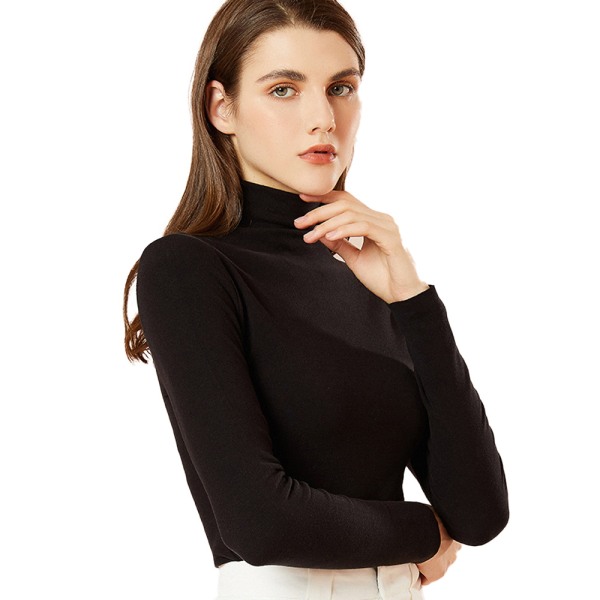 Kvinnor med hög hals och långärmad ribbstickad Casual tröja Toppar-svart