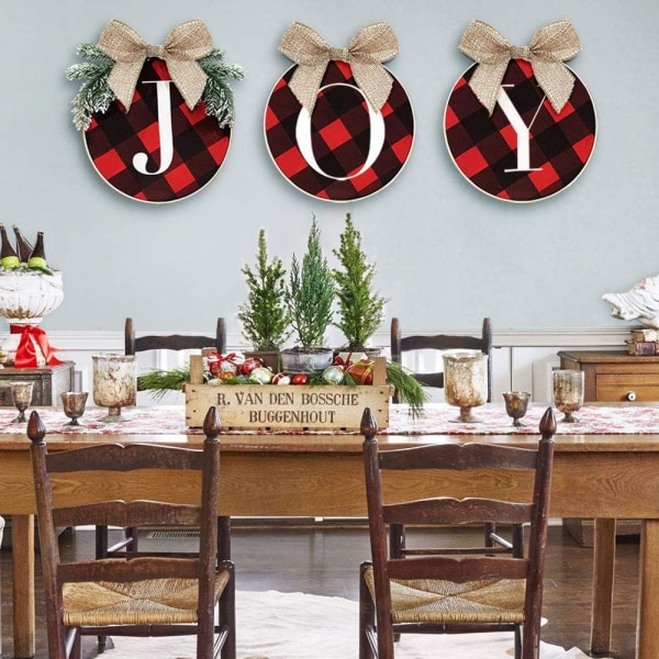 Christmas Decorations - Joy Sign - Check Plaid Wreath for Front