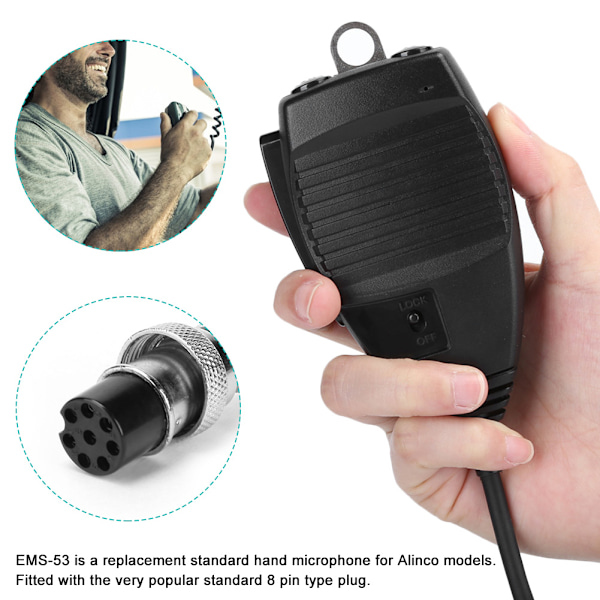 EMS‑53 Ersättningshandmikrofon för Alinco Mobilradioapparater med 8-Pin Kontakt EMS&#8209;53