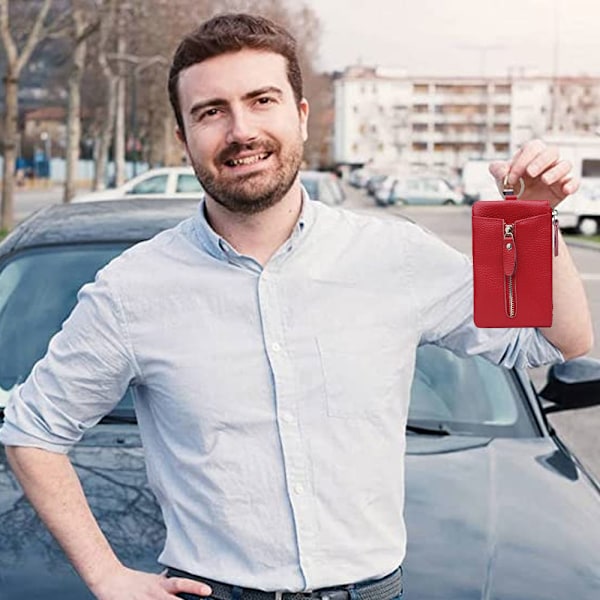 Lädernyckelkedjefodral, äkta läder bil smart nyckelkedja