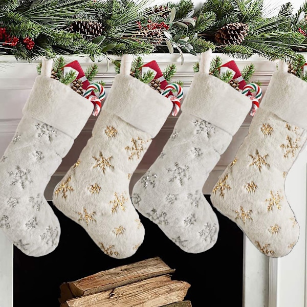 2 Pack Snowy White Christmas Stockings with Embroidered