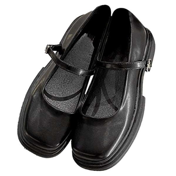 Dam Uniformsskor Bekväma Mjuka Sula Dam PU Läder Platforms Skor för Våren Svart 38