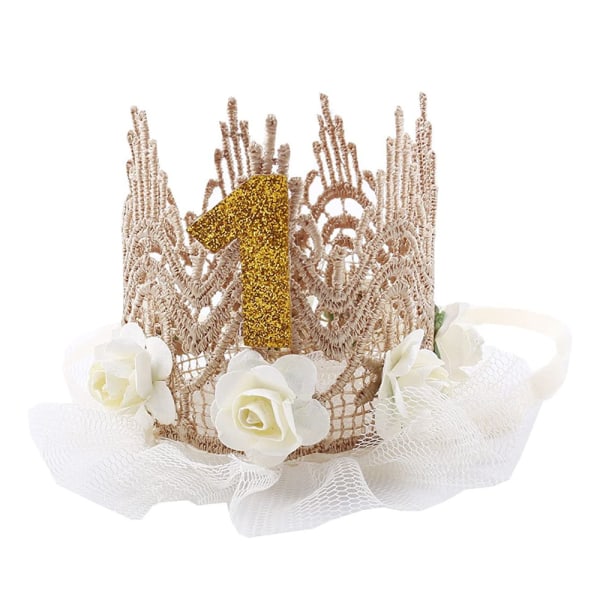 Baby Lace Flower Crown 1:a födelsedag Pannband, Girl Boy
