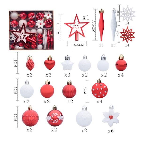 58pcs Christmas Tree Hanging Ornament Set Colorful Shatterproof