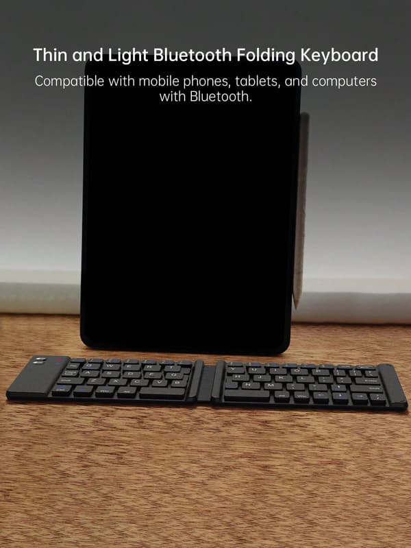 1 st bärbart dubbelvikbart trådlöst tangentbord, ultratunn design, lättviktigt, lämpligt för Android-, Windows- och iOS-system
